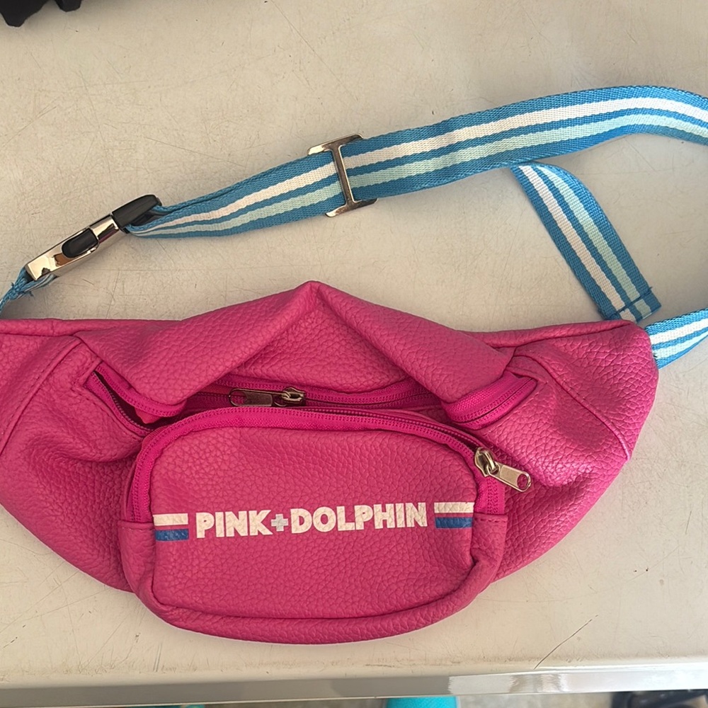 Pink Dolphin Belt Bag with Striped Strap